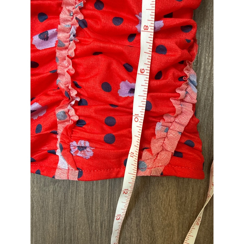 Free People Womens Scottie Tube Top Size S Red Floral Polka Dot Ruched Strapless - Picture 5 of 7